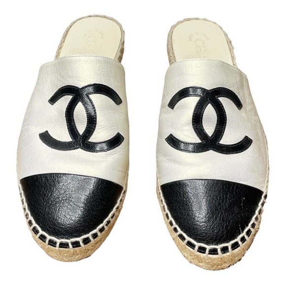 CHANEL Shoes - SOLD.   SOLD Chanel Iridescent Goatskin CC Espadrille Mules 38 8